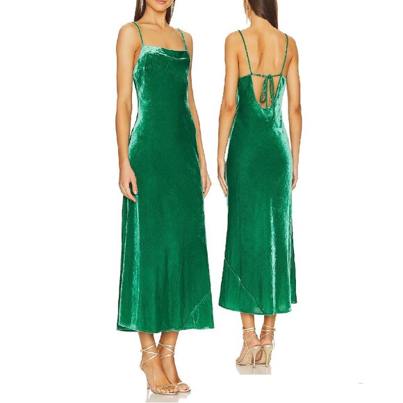NEW RHODE JEMIMA VELVET SLIP STYLE MAXI DRESS IN EMERALD GREEN SIZE 8 - Picture 1 of 8